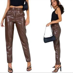 NWT Princess Polly Love Club Brown Vegan Leather Straight Leg Pants Size 4